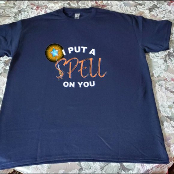 I Put A Spell On You | 50/50 Dryblend Gildan Shirt | Navy w/ White Text - Picture 1 of 1